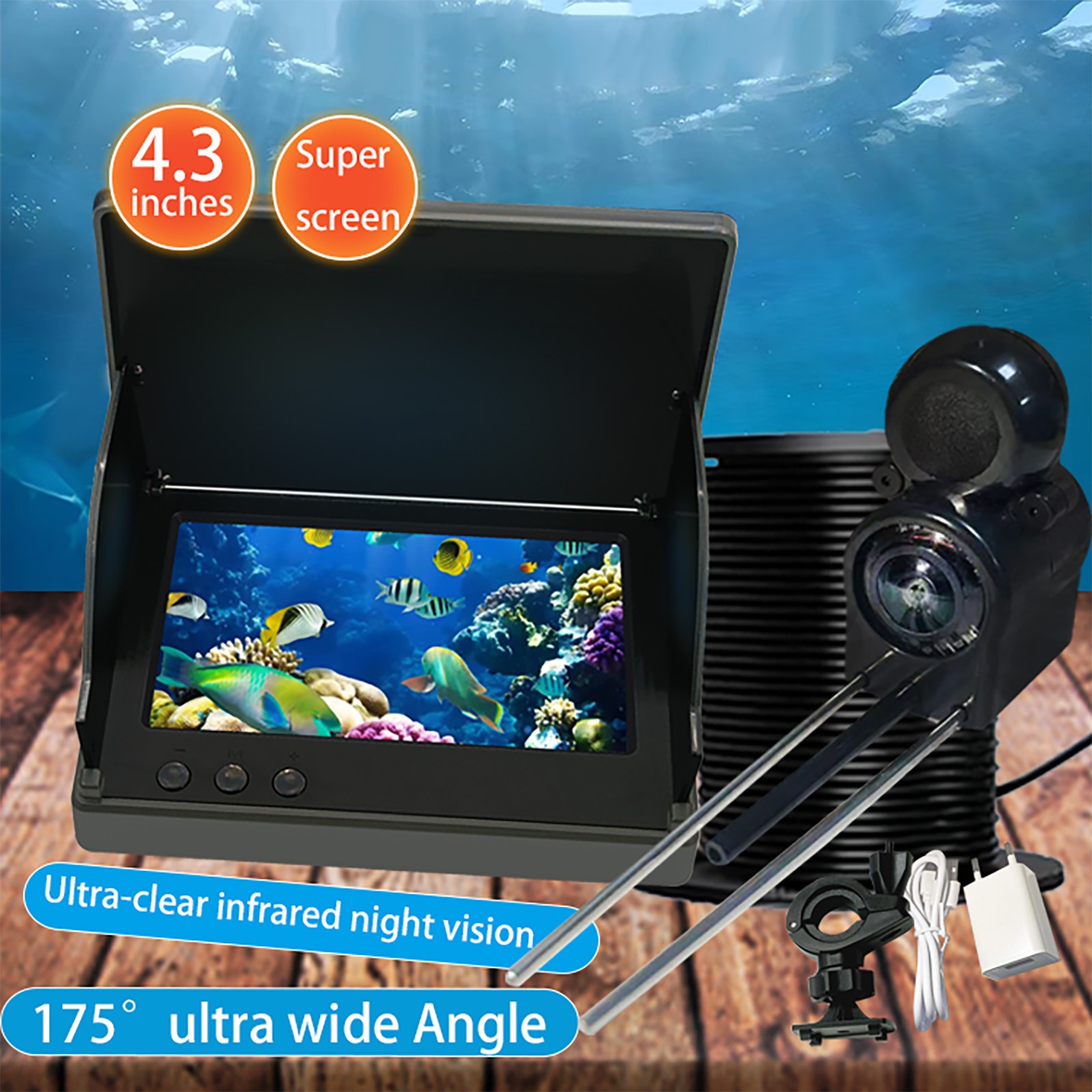 Underwater Fishing Camera, Underwater 220° Fishing Camera - Top Notch Fish Finder, Ice Fishing Camera Underwater with 4.3'' LCD Screen - Wide Angle, Ip68 Waterproof for Fishing